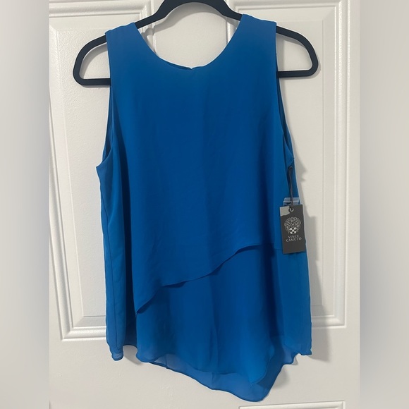Vince Camuto Asymmetrical-Hem Double-Layer Blouse Peacock Blue NWT Small - Picture 1 of 16